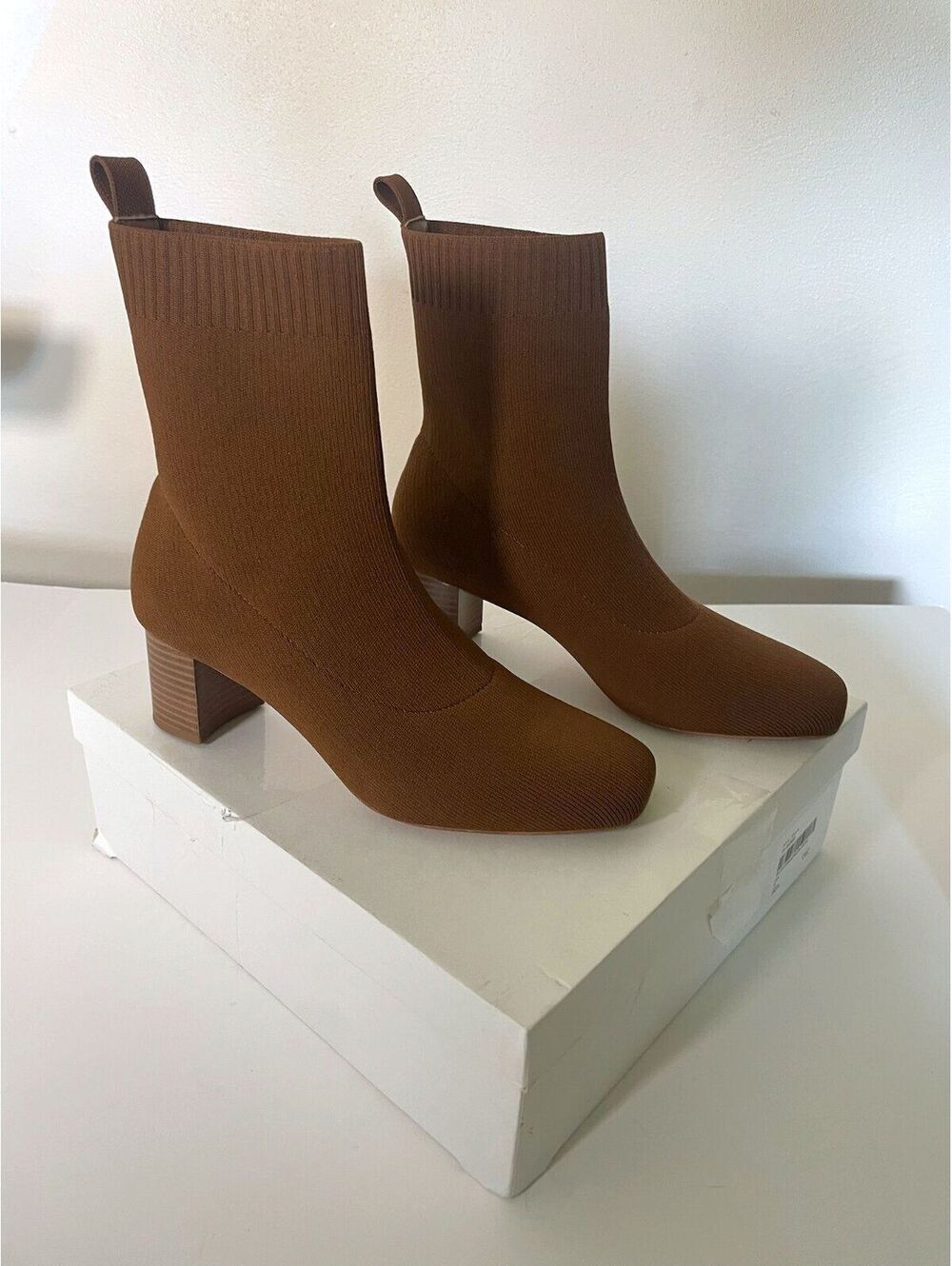 Quince Eco Knit Heeled Bootie Cognac Water Repellent Size 8 NIB